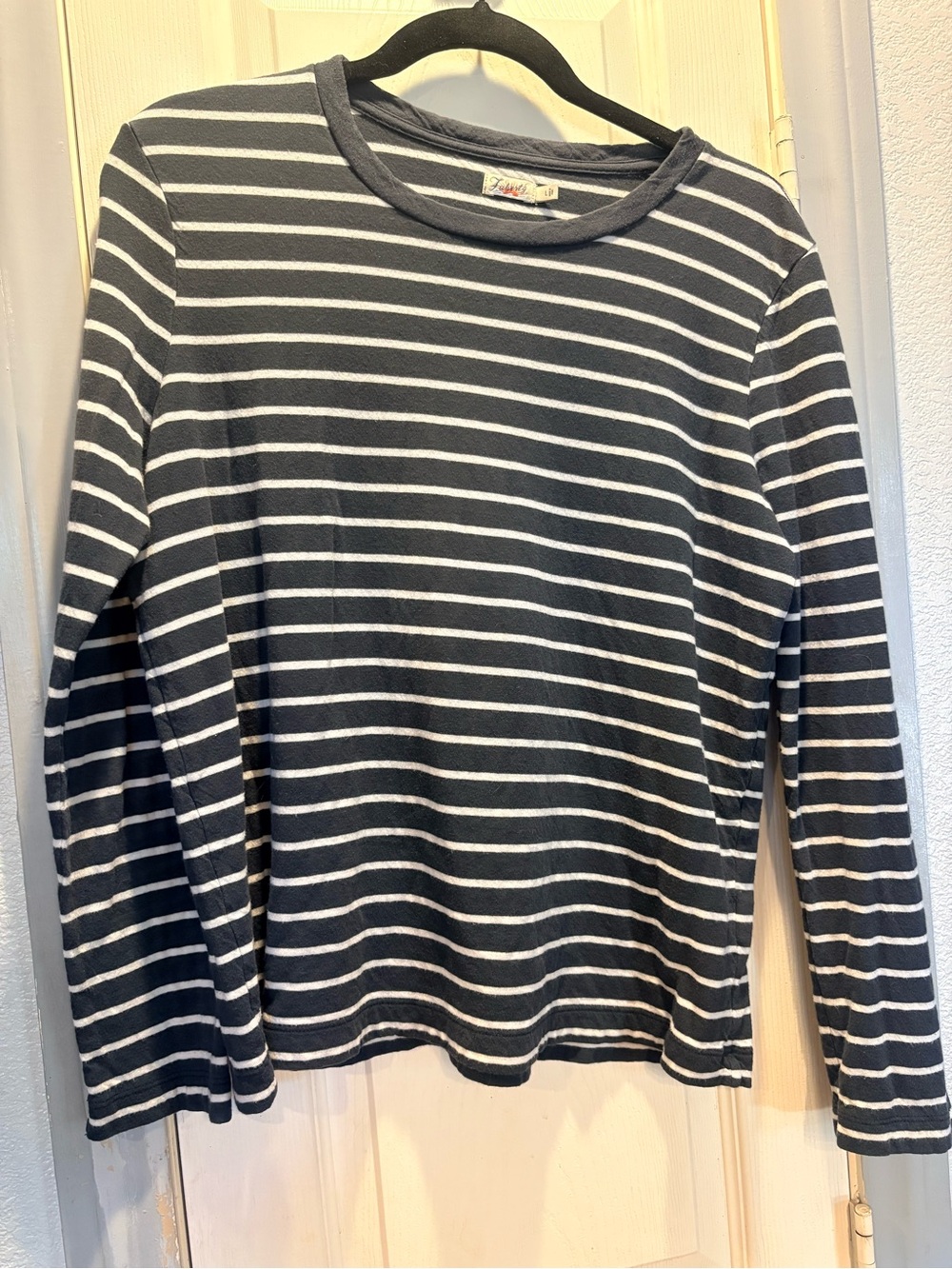 Fidelity Black and White Striped Long Sleeve Top